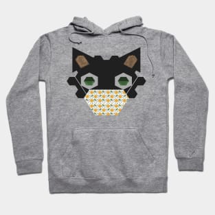 Black Cat Wearing Pixel Flower Mask Hoodie